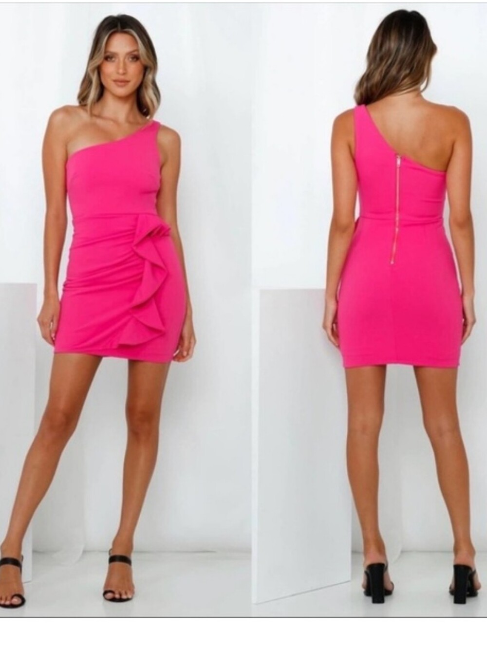 Hello Molly Hot Pink Backstage Passes One Shoulder Ruffle Dress Size 6